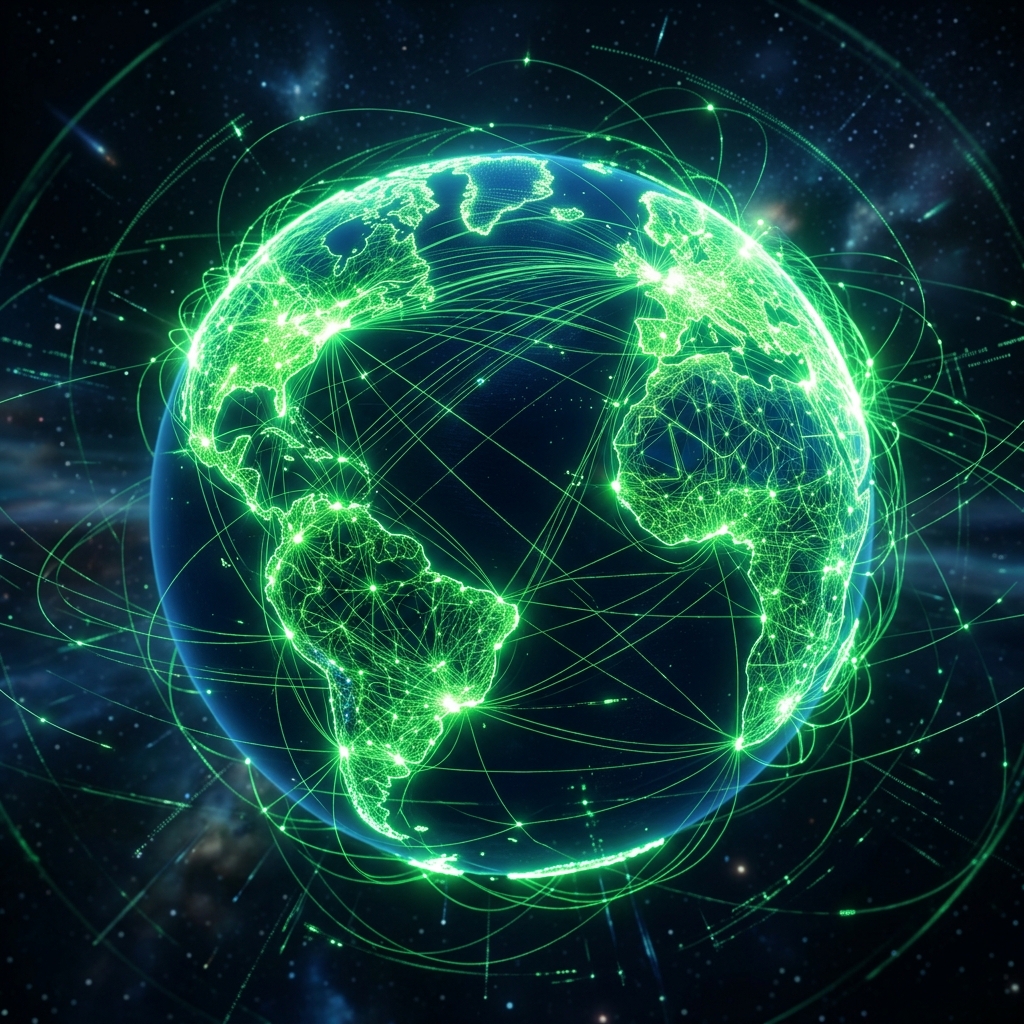 A futuristic digital vault surrounded by glowing green security shields and data streams, unreal engine 5 render, no people